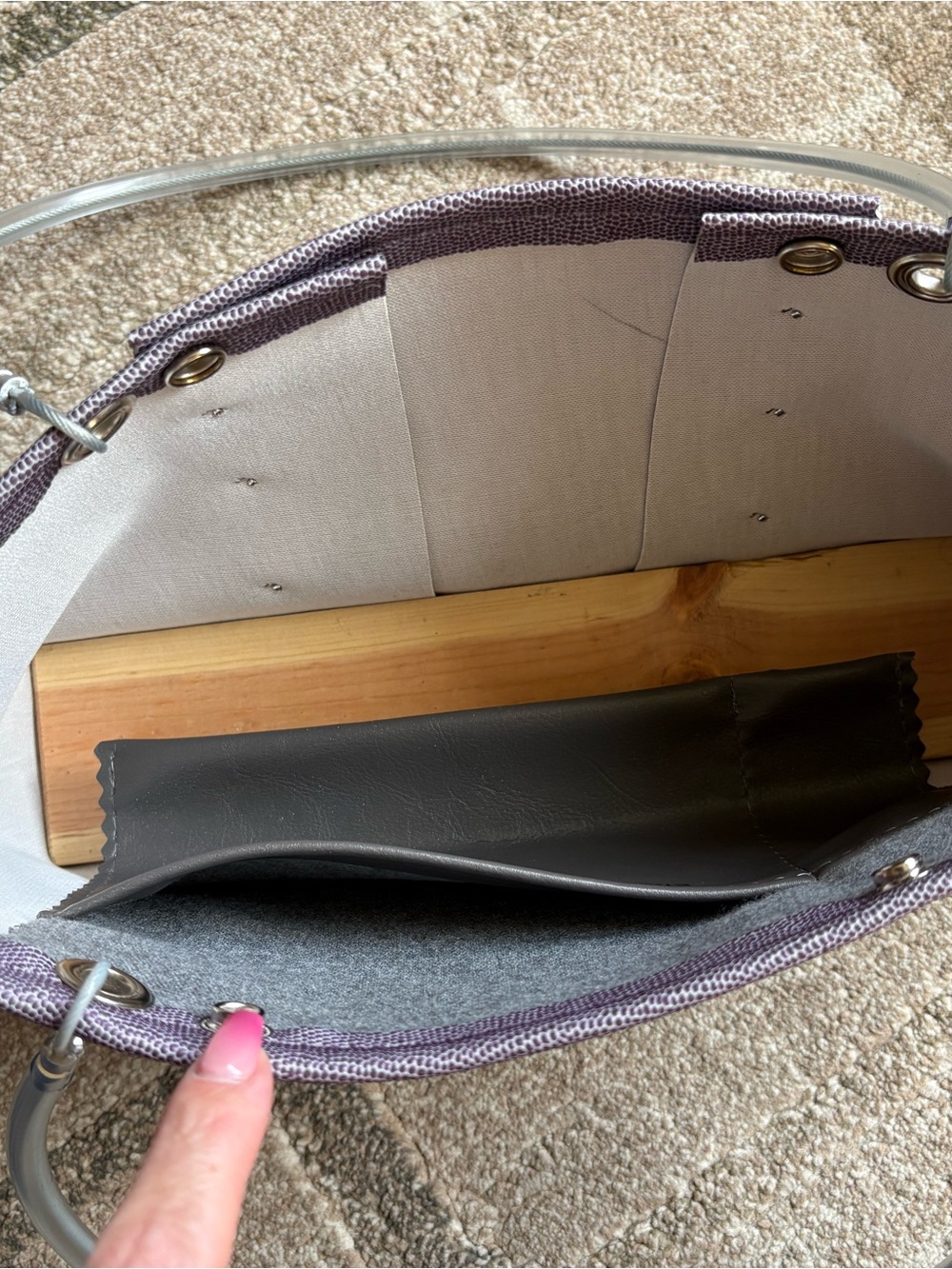 Hardwear by Renee industrial-chic handbag Lavender Purple Runway Purse wood - Picture 5 of 11
